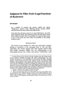 Judgment by Film: Socio-Legal Functions of Rashomon