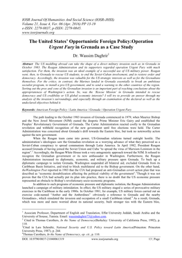 The United States' Opportunistic Foreign Policy:Operation Urgent Fury in Grenada As a Case Study