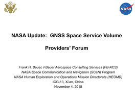 NASA Update: GNSS Space Service Volume Providers' Forum