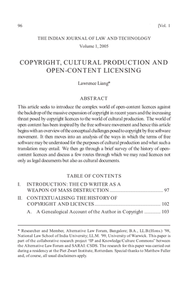 Copyright, Cultural Production and Open-Content Licensing