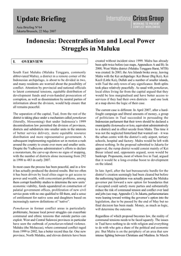 Indonesia: Decentralisation and Local Power Struggles in Maluku