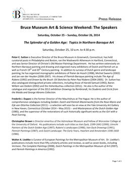 Press Release Bruce Museum Art & Science Weekend: the Speakers