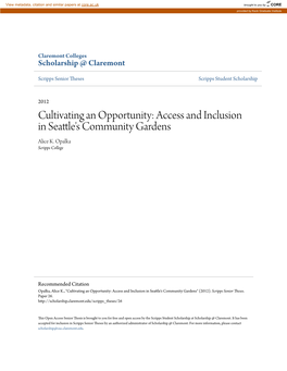 Access and Inclusion in Seattle's Community Gardens Alice K