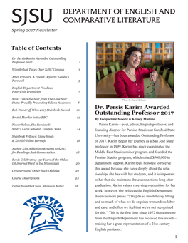 Table of Contents Dr. Persis Karim Awarded Outstanding Professor 2017