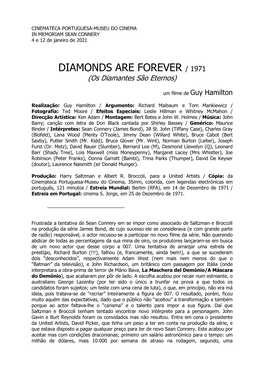 DIAMONDS ARE FOREVER / 1971 (Os Diamantes São Eternos)