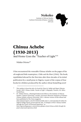 Chinua Achebe (1930-2013) and Home Goes the “Teacher of Light”29