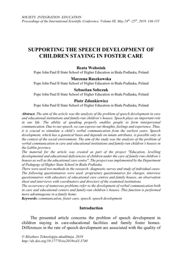 Supporting the Speech Development of Children Staying in Foster Care
