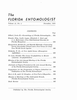 FLORIDA ENTOMOLOGIST Volume 41, No.4 December, 1958