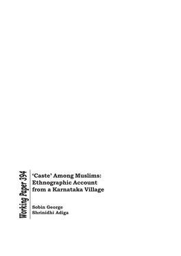 'Caste' Among Muslims: Ethnographic Account from a Karnataka Village