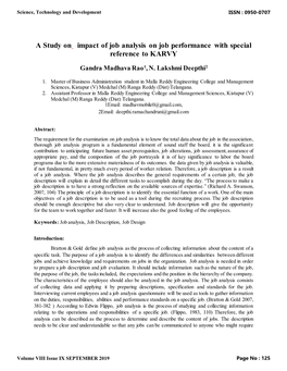 A Study on Impact of Job Analysis on Job Performance with Special Reference to KARVY