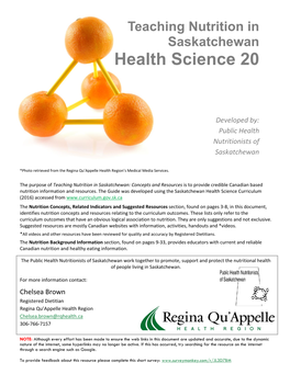 Teaching Nutrition in SK: Health Science 20