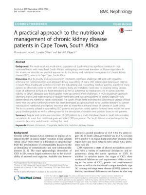 A Practical Approach to the Nutritional Management of Chronic Kidney Disease Patients in Cape Town, South Africa Oluwatoyin I