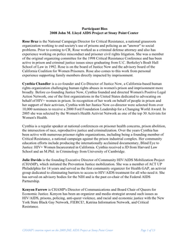 Participant Bios 2008 John M. Lloyd AIDS Project at Stony Point Center