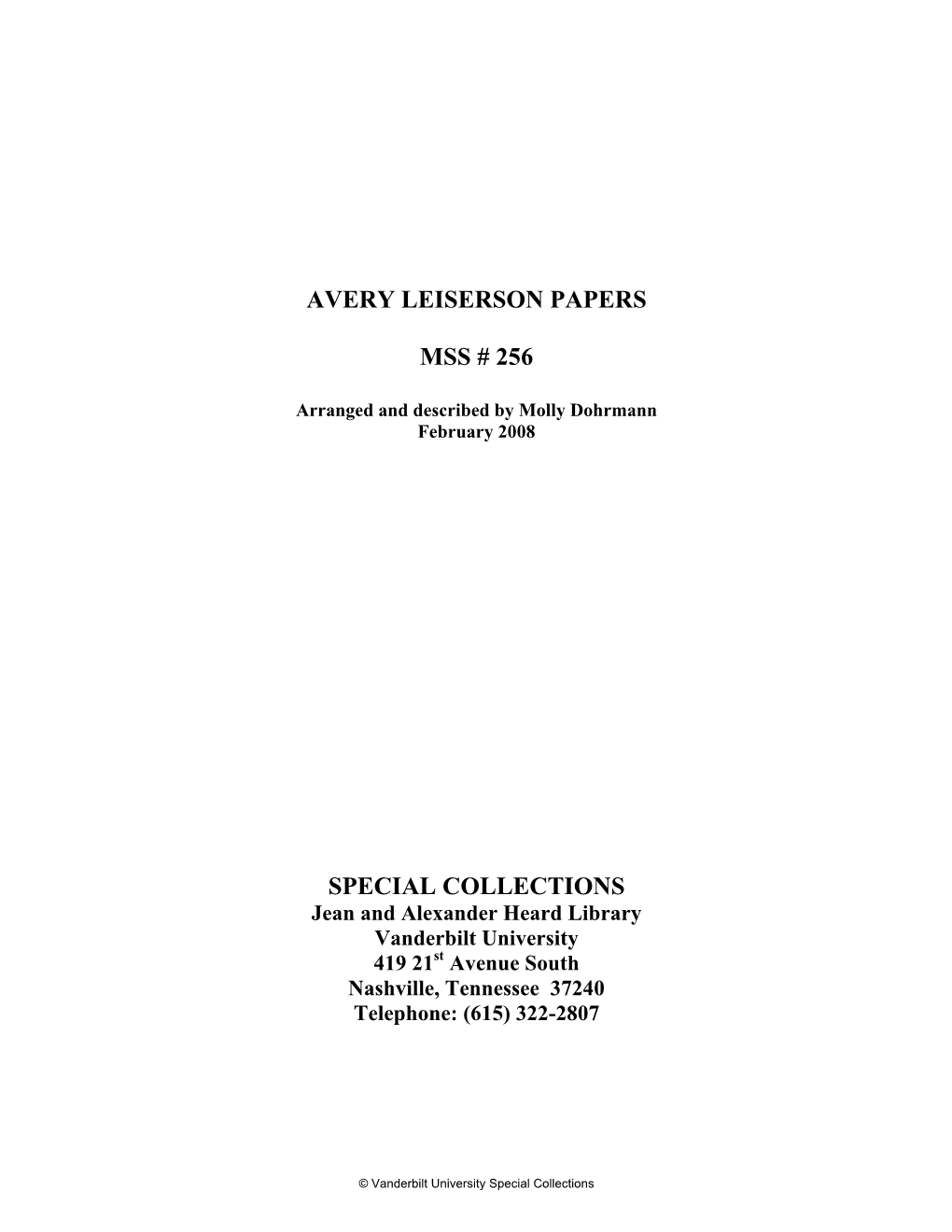 Avery Leiserson Papers