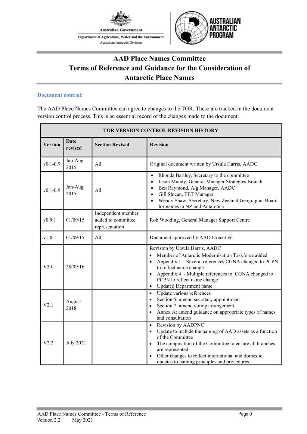 AAD Place Names Committee Terms of Reference and Guidance for the Consideration of Antarctic Place Names