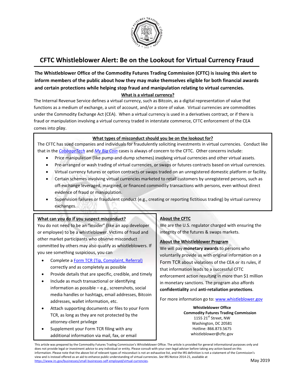 CFTC Whistleblower Alert: Be on the Lookout for Virtual Currency Fraud