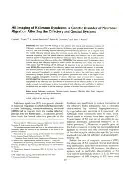 MR Imaging of Kallmann Syndrome, a Genetic Disorder of Neuronal Migration Affecting the Olfactory and Genital Systems