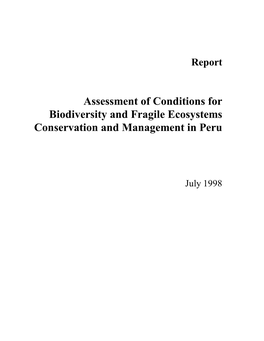 Assessment of Conditions for Biodiversity and Fragile Ecosystems Conservation and Management in Peru
