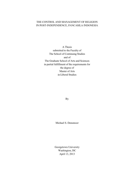 The Control and Management of Religion in Post-Independence, Pancasila Indonesia