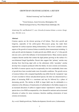 Growth of Crustose Lichens: a Review