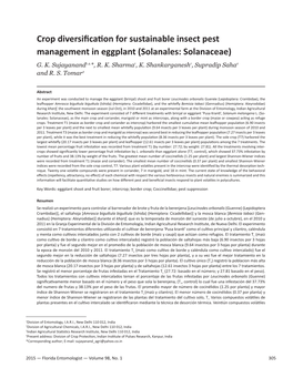 Crop Diversification for Sustainable Insect Pest Management in Eggplant (Solanales: Solanaceae) G