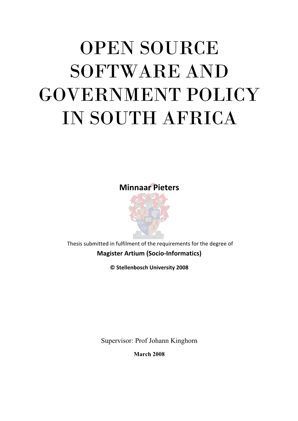 Open Source Software and Goverment Policy in South