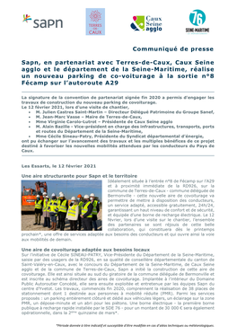 Communiqué De Presse Sapn, En Partenariat Avec Terres-De-Caux, Caux Seine Agglo Et Le Département De La Seine-Maritime, Réali