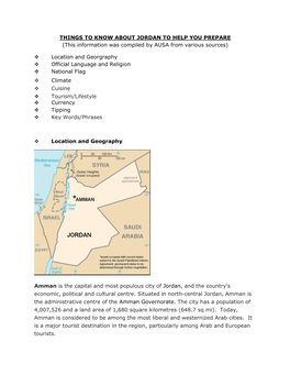 THINGS to KNOW ABOUT JORDAN to HELP YOU PREPARE (This Information Was Compiled by AUSA from Various Sources)