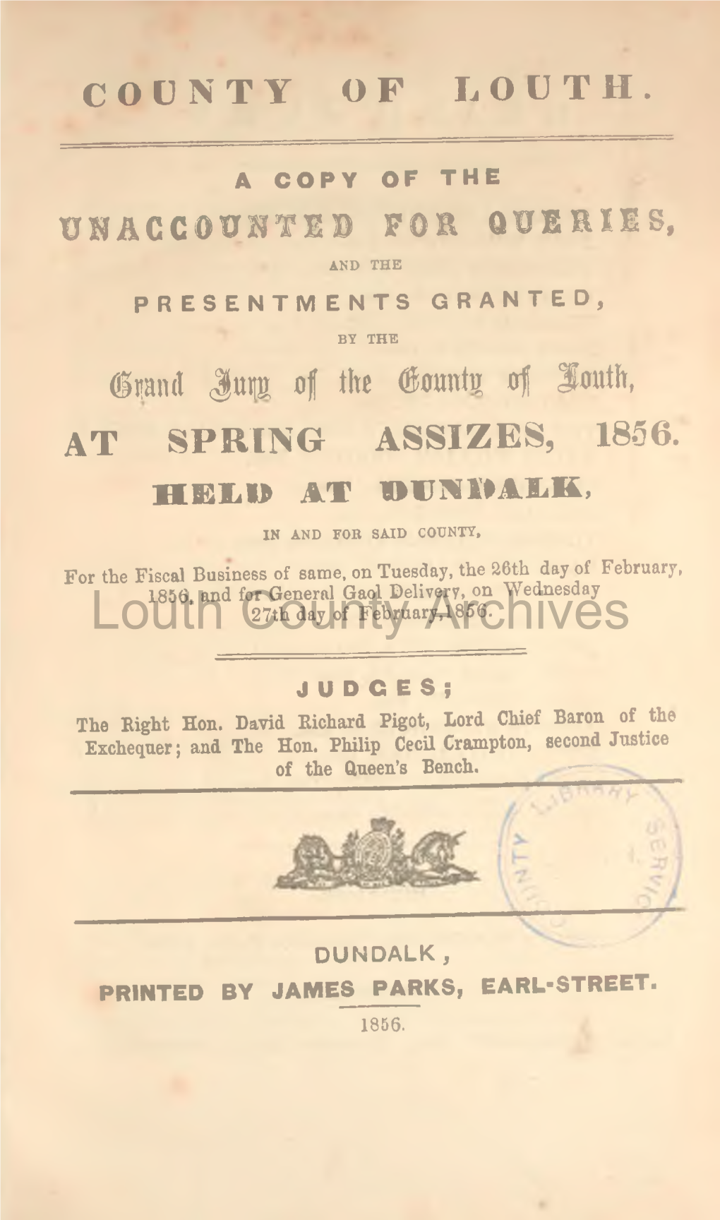 Louth County Archivesfor Upper Dundalk Barony—Six Esq