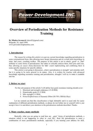 Overview of Periodization Methods for Resistance Training