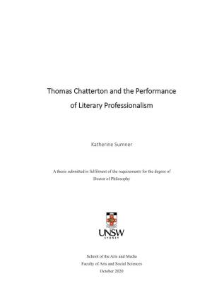 Thomas Chatterton and the Performance of Literary Thesis Title : Professionalism