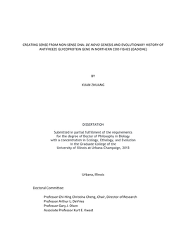 Creating Sense from Non-Sense Dna: De Novo Genesis and Evolutionary History of Antifreeze Glycoprotein Gene in Northern Cod Fishes (Gadidae)