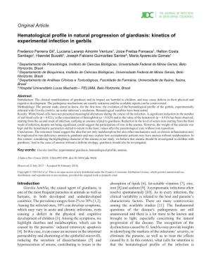 Original Article Hematological Profile in Natural Progression of Giardiasis: Kinetics of Experimental Infection in Gerbils