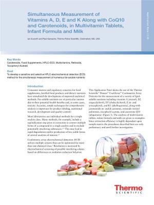Simultaneous Measurement of Vitamins A, D, E and K Along With