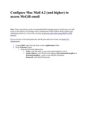 Configure Mac Mail 4.2 (And Higher) to Access Mcgill Email