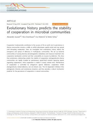 Evolutionary History Predicts the Stability of Cooperation in Microbial Communities