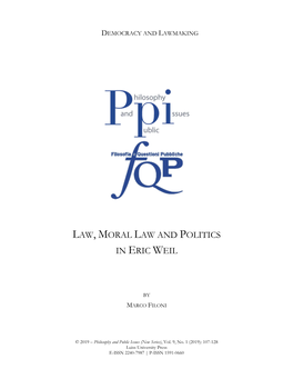 Law, Moral Law and Politics in Eric Weil