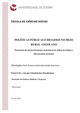 Políticas Públicas E Desafios No Meio Rural Angolano