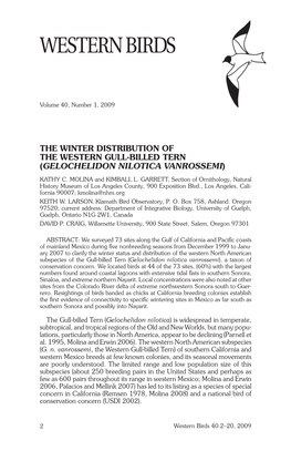 The Winter Distribution of the Western Gull-Billed Tern (Gelochelidon Nilotica Vanrossemi) Kathy C