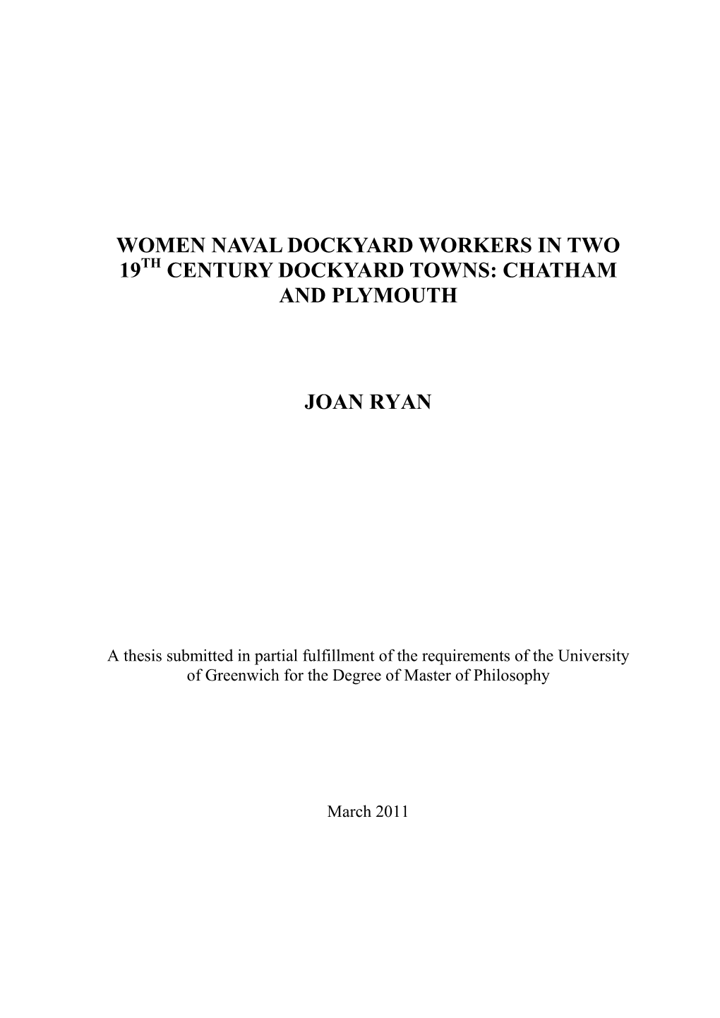 Century Dockyard Towns: Chatham and Plymouth Joan Ryan