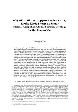 Why Did Stalin Not Support a Quick Victory for the Korean People's Army? Stalin's Unspoken Global Security Strategy for the Korean War | 81