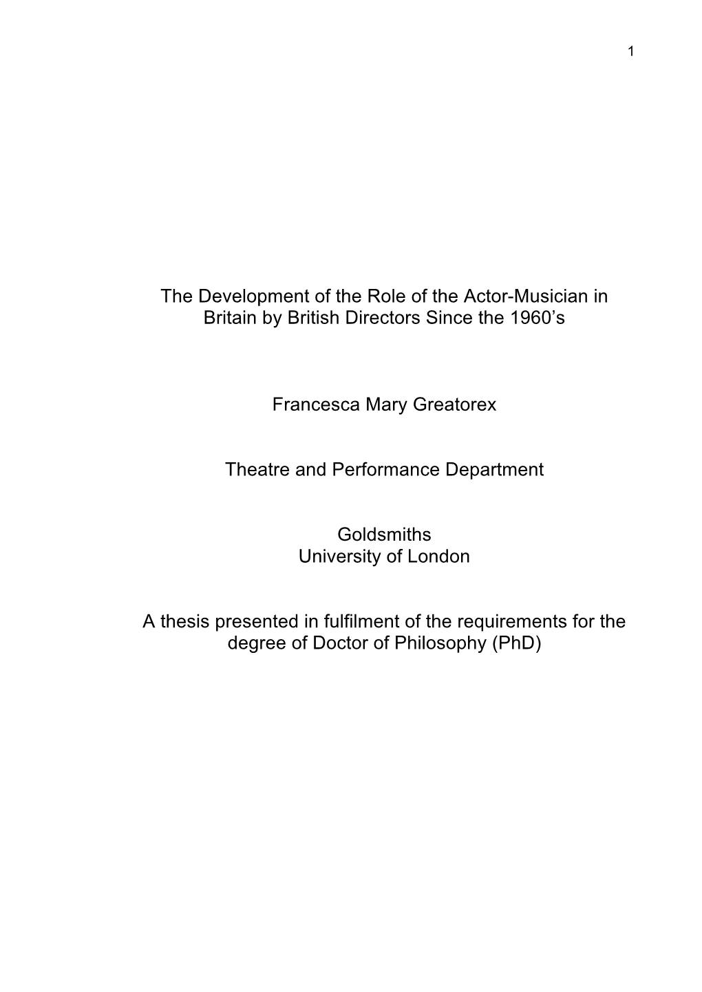 The Development of the Role of the Actor-Musician in Britain by British Directors Since the 1960’S