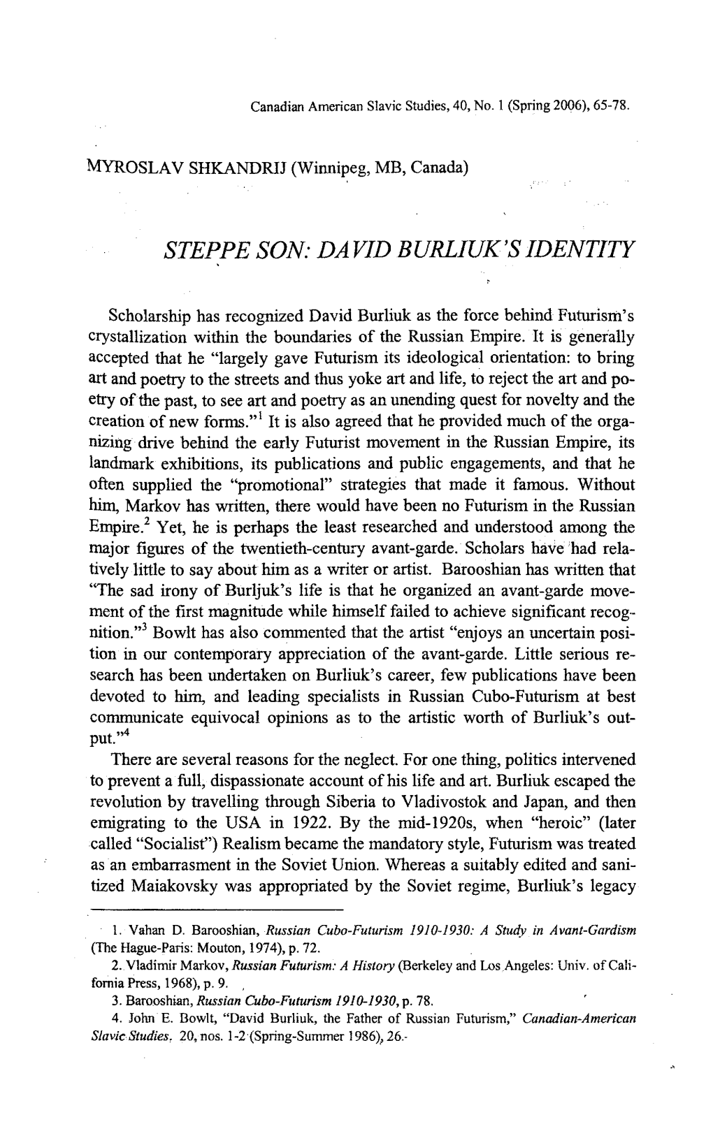 Steppe Son: David Burliuk's Identity