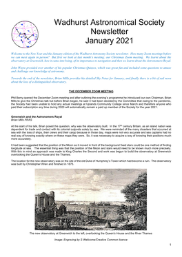Wadhurst Astronomical Society Newsletter January 2021