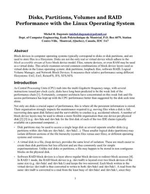 Disks, Partitions, Volumes and RAID Performance with the Linux Operating System