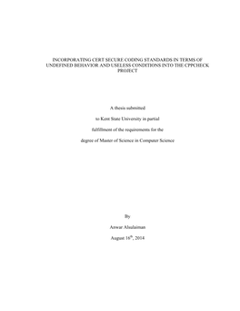 Incorporating Cert Secure Coding Standards in Terms of Undefined Behavior and Useless Conditions Into the Cppcheck Project