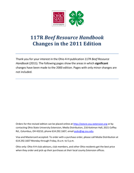 117R Beef Resource Handbook Changes in the 2011 Edition