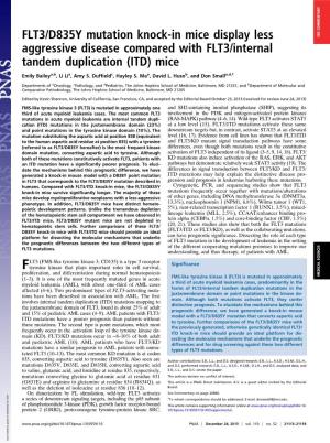 FLT3/D835Y Mutation Knock-In Mice Display Less Aggressive