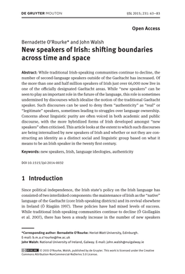New Speakers of Irish: Shifting Boundaries Across Time and Space