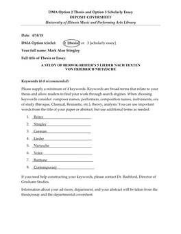 DMA Option 2 Thesis and Option 3 Scholarly Essay DEPOSIT COVERSHEET University of Illinois Music and Performing Arts Library